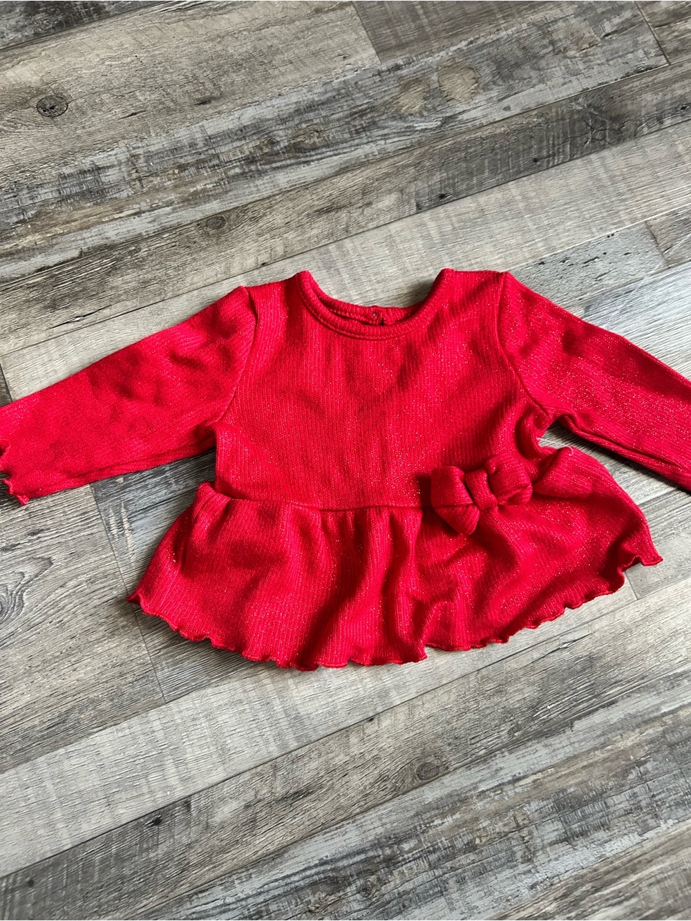 wonder nation Red Long-Sleeve Peplum Top with Bow Accent